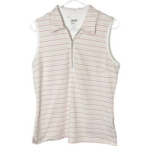 Adidas Climalite‎ Golf Shirt Women's Medium Sleeveless Striped Tenniscore